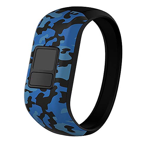 iBREK for Garmin Vivofit jr/jr 2/3 Bands, Silicone Stretchy Replacement Watch Bands for Kids Boys Girls Small Large(No Tracker)-Small,Blue Camo