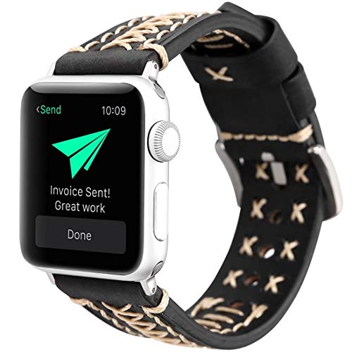 Compatible with Apple Watch Band 38mm 40mm, [Vintage Hand-Stitched Thread] Genuine Leather Watch Strap Replacement Wristband Bracelet for Apple Watch Series 4 (40mm) Series 3 Series 2 Series 1 (38mm)