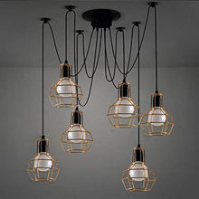 Load image into Gallery viewer, Industrial Multi Light Pendant Light, CraftThink Vintage Industrial Adjustable Metal Chandelier Lamp E26/E27 Socket with 6 Cage Lights Black Finish,Ceiling Lighting Fixture
