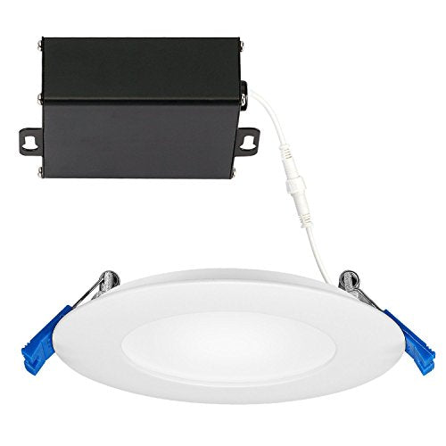 GetInLight Slim Dimmable 4 Inch LED Recessed Lighting, Round Ceiling Panel, Junction Box Included, 4000K(Bright White), 9W(45W Equivalent), 600lm, White Finished, cETLus Listed, IN-0303-2-WH-40