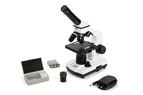 Celestron  Celestron Labs  Monocular Head Compound Microscope  40-800x Magnification  Adjustable Mechanical Stage  Includes 2 Eyepieces and 10 Prepared Slides