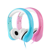 [Volume Limited] KPTEC Kids Safety Foldable Stereo Headphones,3.5mm Jack Wired Cord Earbuds, Volume Controlled at 85dB On/Over Ear Children Toddler Headset,for iPad Kindle Airplane School, Blue&Pink