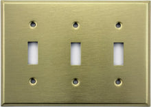 Load image into Gallery viewer, Stamped Satin Brass 3 Gang Toggle Switch Wall Plate
