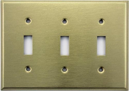 Stamped Satin Brass 3 Gang Toggle Switch Wall Plate