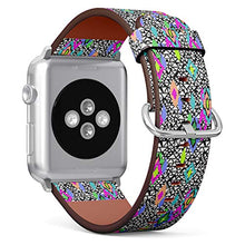 Load image into Gallery viewer, Compatible with Small Apple Watch 38mm, 40mm, 41mm (All Series) Leather Watch Wrist Band Strap Bracelet with Adapters (Neon Tribal Ikat Shapes Over)
