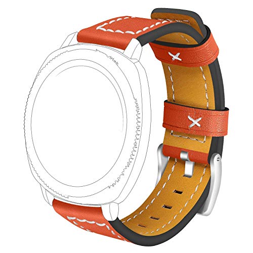 ECSEM Band Compatible with Garmin Vivomove HR Bands Replacement Sewn Leather Watch Straps Accessories Wristband Colorful Sports Bracelet for Garmin Vivoactive 3/Forerunner 645/Vivomove 3/Venu (Orange)