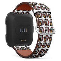 Replacement Leather Strap Printing Wristbands Compatible with Fitbit Versa - Native American Indian Chief Pattern
