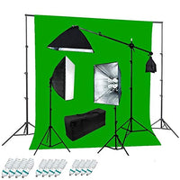 CanadianStudio 2400 Watt Digital Video Photography Portrait Continuous Softbox Lighting Kit and Boom Set with 10ft x 12ft High Key Muslin chromakey Green Screen Backdrop Stand kit