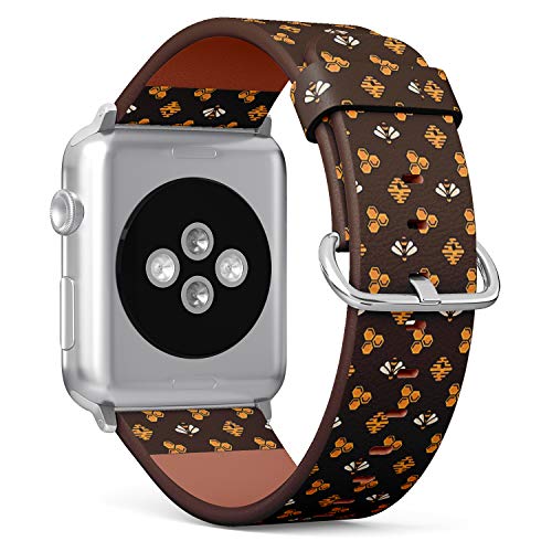 Compatible with Small Apple Watch 38mm, 40mm, 41mm (All Series) Leather Watch Wrist Band Strap Bracelet with Adapters (Yellow Bee Hive Honeycomb On)