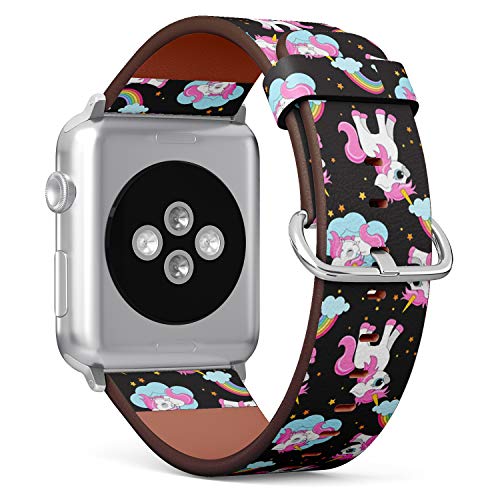 Compatible with Apple Watch Series 5, 4, 3, 2, 1 (Small Version 38/40 mm) Leather Wristband Bracelet Replacement Accessory Band + Adapters - Cute Unicorns Magical