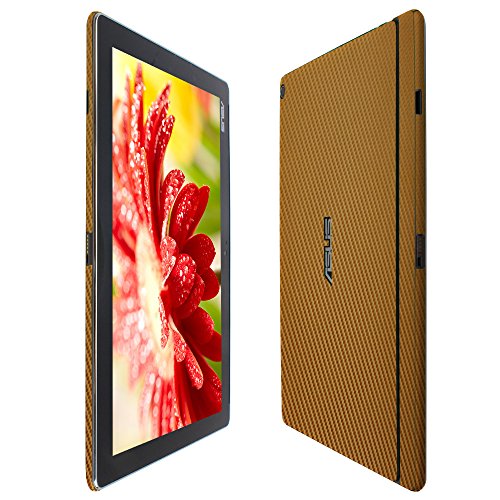 Skinomi Gold Carbon Fiber Full Body Skin Compatible with Asus Zenpad 10 (Full Coverage) TechSkin with Anti-Bubble Clear Film Screen Protector