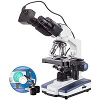 AmScope B120B-3M Digital Siedentopf Binocular Compound Microscope, 40X-2000X Magnification, Brightfield, LED Illumination, Abbe Condenser, Double-Layer Mechanical Stage, Includes 3MP Camera with Reduc
