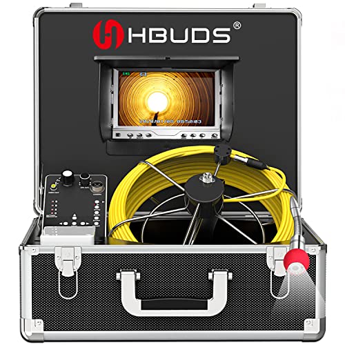 Pipe Pipeline Inspection Camera, Drain Sewer Industrial Endoscope HBUDS Waterproof IP68 Snake Video System with 7 Inch LCD Monitor 1000TVL Camera (7D1-100ft Cable with DVR)