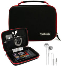 Load image into Gallery viewer, VanGoddy Harlin Red Black Hard Shell Carrying Case for Kobo Touch 2.0, Glo HD, Aura H20 eReader&#39;s + Ear Buds with Mic
