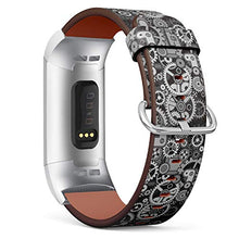 Load image into Gallery viewer, Replacement Leather Strap Printing Wristbands Compatible with Fitbit Charge 3 / Charge 3 SE - Gears and Cogwheels Background
