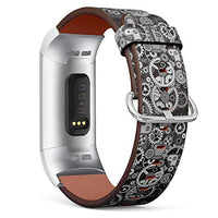 Replacement Leather Strap Printing Wristbands Compatible with Fitbit Charge 3 / Charge 3 SE - Gears and Cogwheels Background
