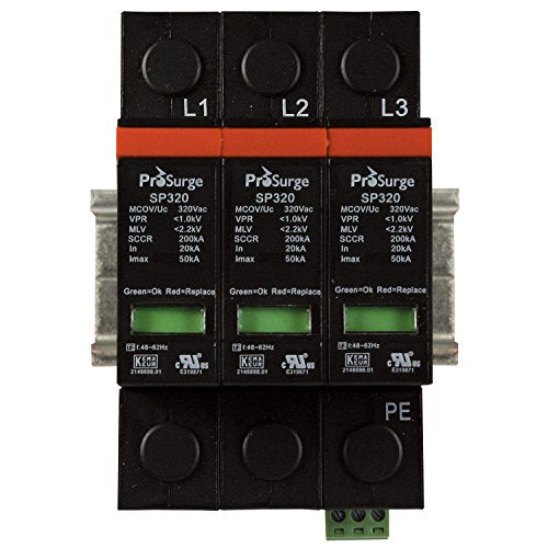 ASI ASISP320-3P UL 1449 4th Ed. DIN Rail Mounted Surge Protection Device, Screw Clamp Terminals, 3 Pole, 3 Phase 480/277 Vac, Pluggable MOV Module