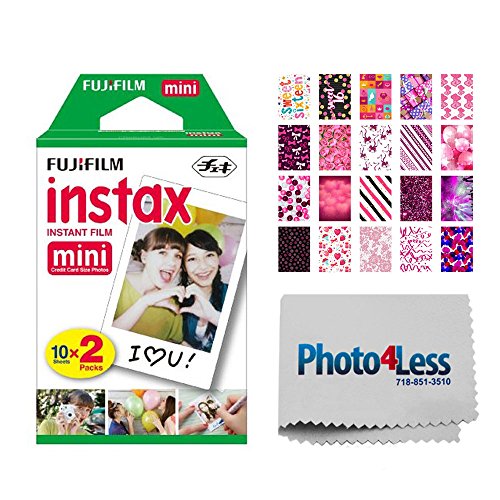 Fujifilm instax Mini Instant Film (20 Exposures) + 20 Sticker Frames for Fuji Instax Prints Sweet 16 Package + Photo4Less Cleaning Cloth  Deluxe Accessory Bundle