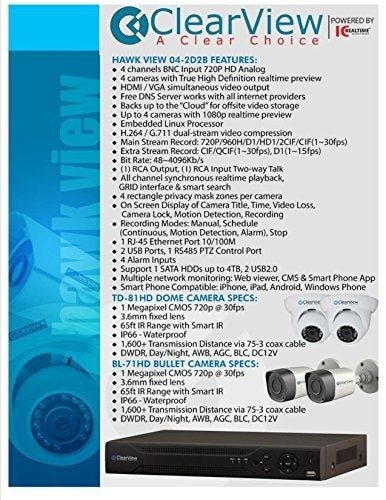 HawkView HD-AVS DVR Kit 4 Channel 2 Dome & 2 Bullet Camera with 1 TB