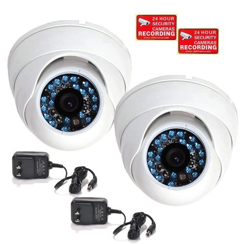 VideoSecu 600TVL Dome Security Cameras Home CCTV Surveillance Outdoor Camera Infrared Day Night Vision Built-in CCD 3.6mm Wide Angle Lens 20 IR LEDs 2 Pack with Power Adapters WJ8