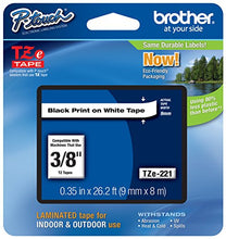 Load image into Gallery viewer, Genuine Brother 3/8&quot; (9mm) Black on White TZe P-Touch Tape for Brother PT-1800, PT1800 Label Maker with Free TZe Tape Guide Included
