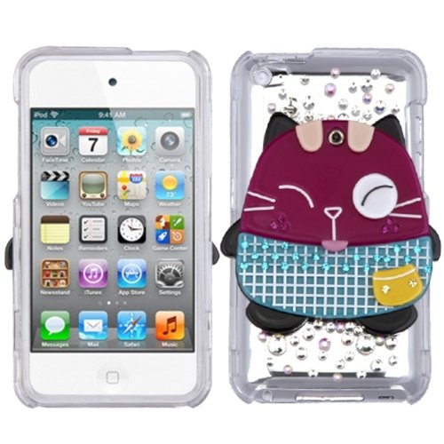 3D Mirror Diamond Fat Cat Plastic Cover for Apple iPod Touch 4