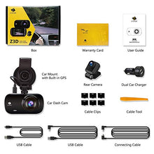 Load image into Gallery viewer, Dual Dash Cam, Z-Edge Z3D 2.7&quot; Screen Dual 1920 x 1080P Dash Cam Front and Rear (2560x1440P Single Front) with GPS, Support 256GB max, WDR, Super Night Vision, Parking Mode, G-Sensor
