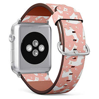 Compatible with Small Apple Watch 38mm, 40mm, 41mm (All Series) Leather Watch Wrist Band Strap Bracelet with Adapters (Cute White Llama Alpaca)