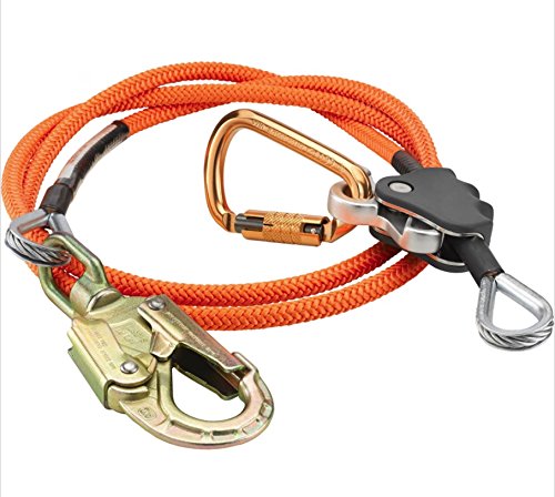 ProClimb Steel Wire Core Flip Line Kit (1/2 in) - Better Grab Rope Grab Adjuster, Adjustable Lanyard, Low Stretch, Cut Resistant - for Fall Protection, Arborist, Tree Climbers (Orange - 16 feet)