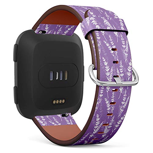 Replacement Leather Strap Printing Wristbands Compatible with Fitbit Versa - Lavender Flowers Pattern on Purple Background