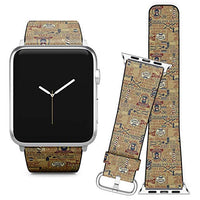 Compatible with Apple Watch (42/44 mm) Series 5, 4, 3, 2, 1 // Leather Replacement Bracelet Strap Wristband + Adapters // Grunge Barber Shop Elements