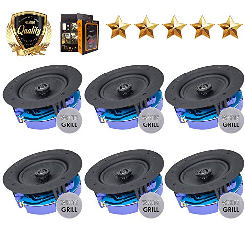 Package: Gravity Premium SG-6Hi 6.5 1200 Watts Flush Mount In-wall In-ceiling 2-Way Universal Home Speaker System with PP Cone Titanium Tweeter Stereo Sound (6 Speakers Included)