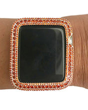 Load image into Gallery viewer, EMJ Series 2,3 Bling Apple Watch Orange Zirconia Silver Bezel Face Case Insert 38/42 mm (38, Series 3 Non-Ceramic)

