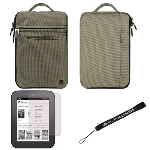 Gray Mighty Nylon Jacket Slim Compact Protective Sleeve Bag Case for Barnes and Noble Nook Simple Touch eBook Reader BNRV300 and Screen Protector and Hand Strap