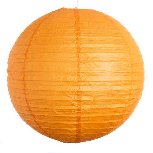 (Set of 3) 16 Inch Orange Paper Lanterns - Even Ribbed Round Chinese Lanterns