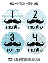 Load image into Gallery viewer, Months in Motion Baby Monthly Stickers - Baby Milestone Stickers - Newborn Boy Stickers - Month Stickers for Baby Boy - Baby Boy Stickers - Newborn Monthly Milestone Stickers - Mustache - Style 160
