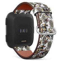 Load image into Gallery viewer, Replacement Leather Strap Printing Wristbands Compatible with Fitbit Versa - Floral Gold and Silver Pattern with Fitbit Tulips, Hyacinth, Lilac Flowers and Leaves

