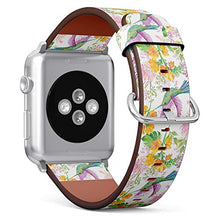 Load image into Gallery viewer, Compatible with Big Apple Watch 42mm, 44mm, 45mm (All Series) Leather Watch Wrist Band Strap Bracelet with Adapters (Floral Bird Hummingbird)
