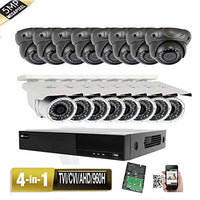 Amview 5MP 16CH All-in-1 TVI AHD CVI 960H DVR (16) 5MP 4-in-1 Indoor Outdoor Security Surveillance Camera System 3TB Hard Drive