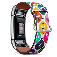 Replacement Leather Strap Printing Wristbands Compatible with Fitbit Charge 2 - Colorful Summer Geometric Seamless Pattern
