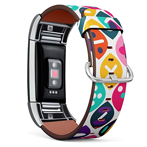 Replacement Leather Strap Printing Wristbands Compatible with Fitbit Charge 2 - Colorful Summer Geometric Seamless Pattern