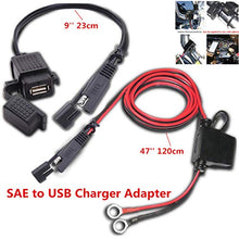 Load image into Gallery viewer, Motorcycle 2.1A Waterproof USB Charger Kit SAE to USB Adapter+Extension Harness (Black)

