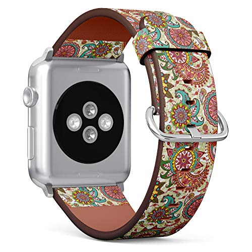 Compatible with Small Apple Watch 38mm, 40mm, 41mm (All Series) Leather Watch Wrist Band Strap Bracelet with Adapters (Paisley Flowers)