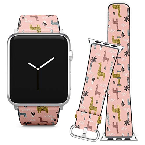 Compatible with Apple Watch (38/40 mm) Series 5, 4, 3, 2, 1 // Leather Replacement Bracelet Strap Wristband + Adapters // Giraffe Palm Tree