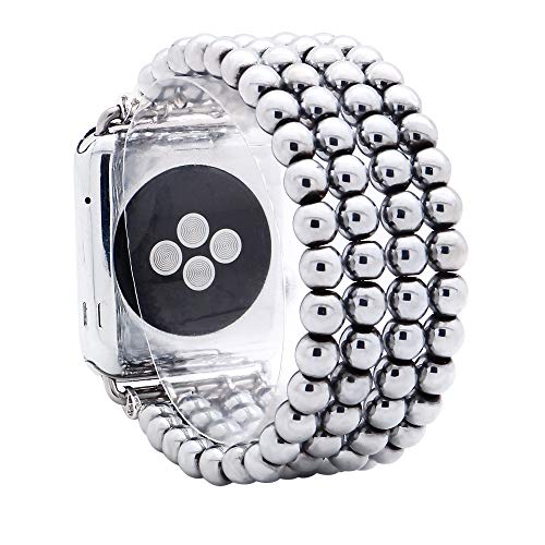 KAI Top Compatible with Apple Watch Band 38mm 40mm 41mm for Women Girls, 6mm Handmade Hematite Beaded Elastic Replacement Stretch Bracelet Band Compatible with iWatch Ultra SE Series 8 7 6 5 4 3 2 1
