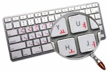 Load image into Gallery viewer, Korean Stickers for Keyboard with RED Lettering ON Transparent Background are Compatible with Apple
