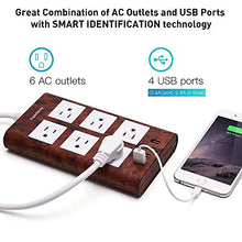 Load image into Gallery viewer, 9.8ft 15A Surge Protector Power Strip with USB 14AWG Extension Cord 6 Outlet Flat Plug Fire-Proof with Cable Tie as Bonus for iPhone iPad Computer Home Office Destop Wood Grain SUPERDANNY
