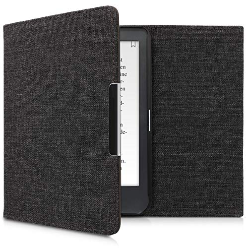 kwmobile Case Compatible with Kobo Clara HD - Book Style Fabric e-Reader Cover Flip Folio Case - Dark Grey