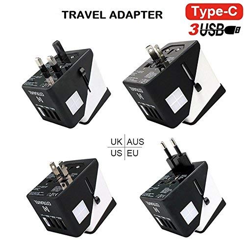 Universal Travel Adapter, International Power Adapter with 3 Port USB + 1 Type C, Wall Charger Port for Cell Phones and Device, Worldwide Plug Converter More Than 150 Countries.