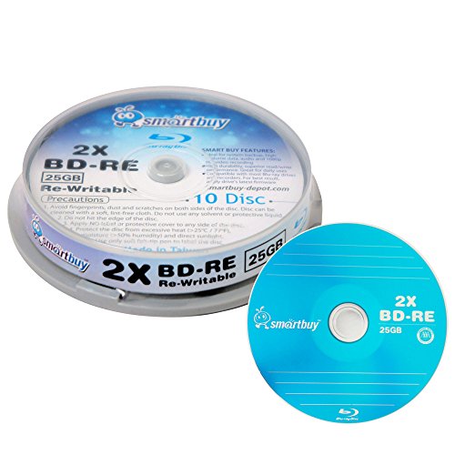 10 Pack Smartbuy 2X 25GB Blue Blu-ray BD-RE Rewritable Logo Blank Bluray Disc